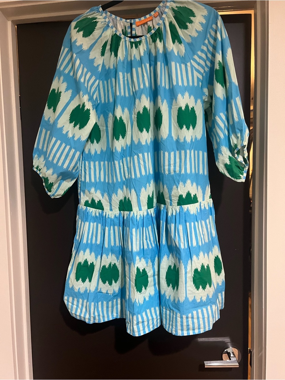 Oliphant Blue and Green Patterned Midi Dress